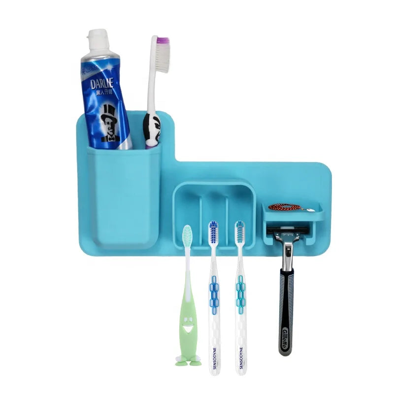 Wall-mounted Silicone Storage Shelf Bathroom Rack Blue