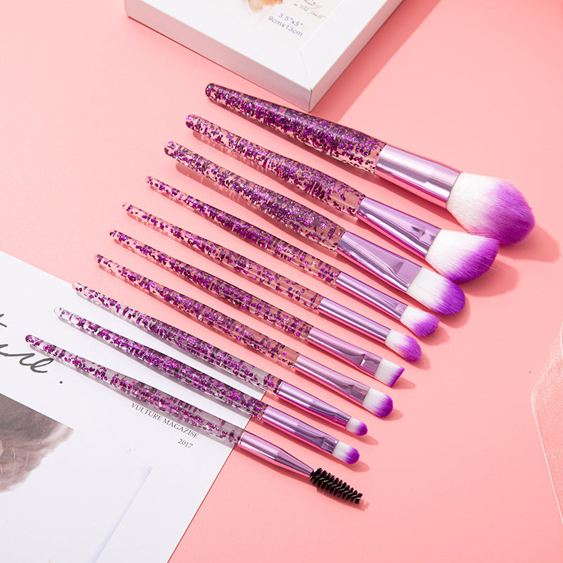10pcs Clear Crystal Quicksand Makeup Brush Set Pink