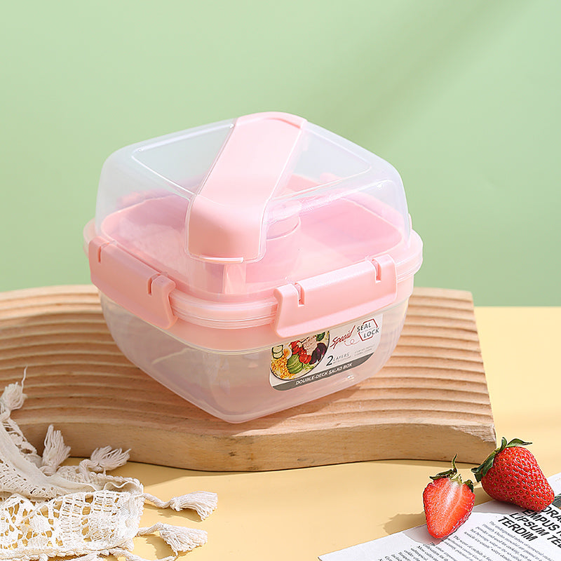 Portable Double-Layer Meal Box with Utensils