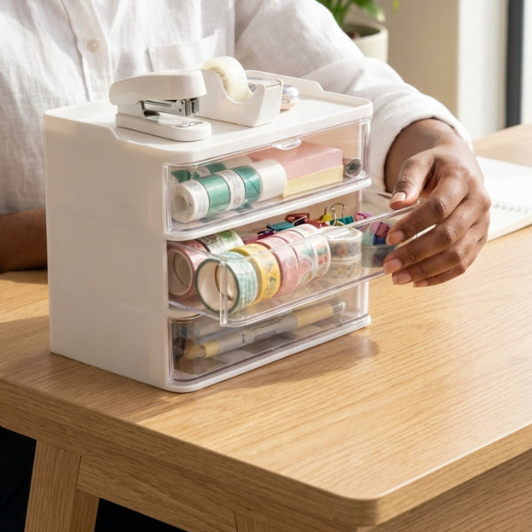 Transparent Three-Compartment Makeup Organizer