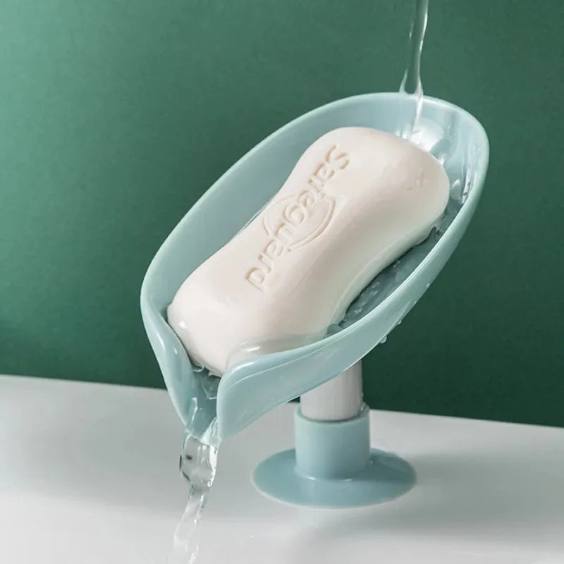 Leaf Shape Drain Box Shower Soap Holder Gray